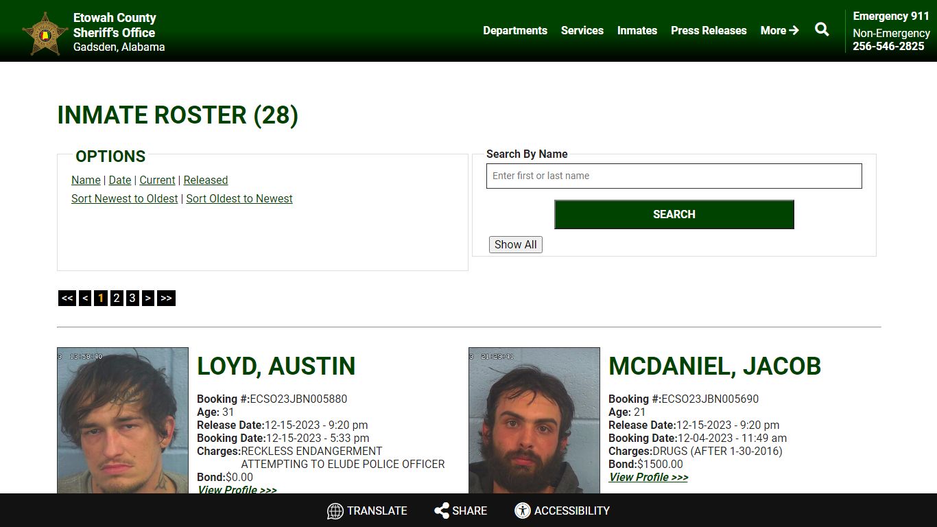 Released Inmates Booking Date Descending - Etowah County Sheriff